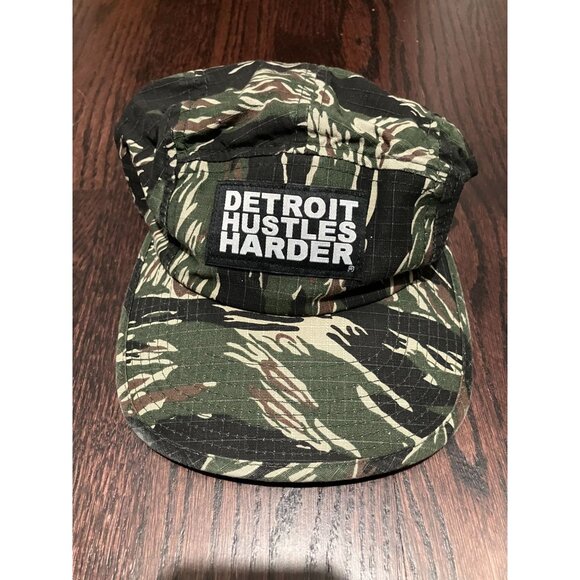 Detroit Hustles Harder Camo Adjustable Hat, Green/Brown, One Size - Picture 1 of 3